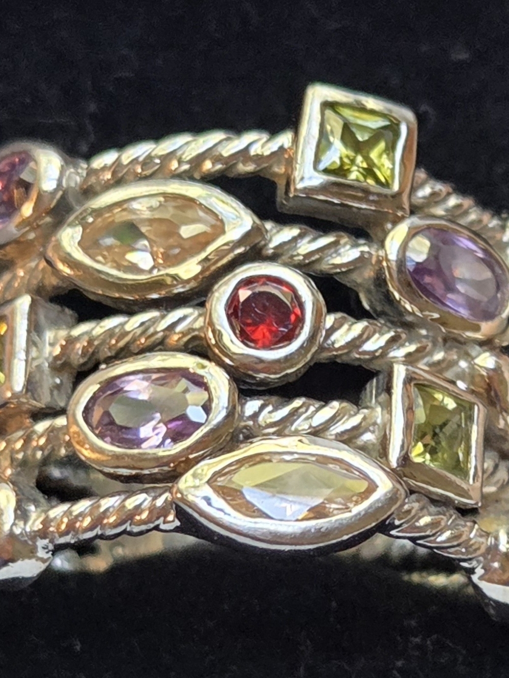 Multistone Sterling Silver Stackable Ring - Red, Purple, Green, Yellow Stones